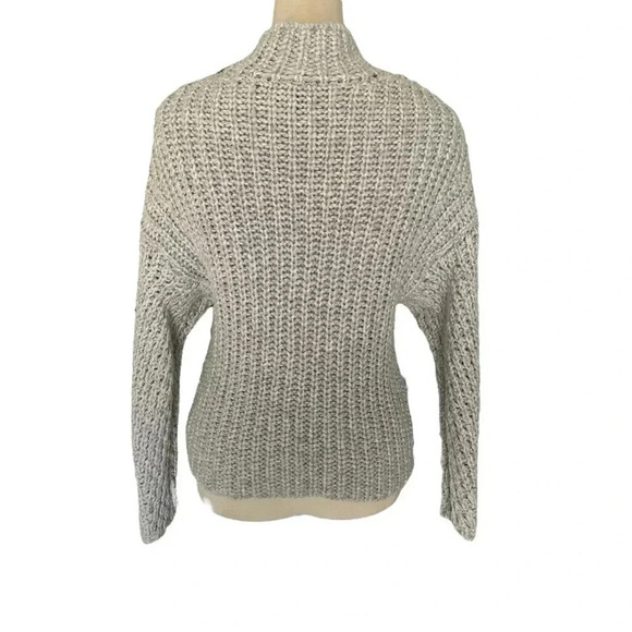 Express Wool Blend Mock Neck Chunky Cable Knit Metallic Threads Women Sweater M - Picture 4 of 8